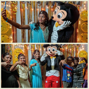 surprise kids with mickey mouse mascot